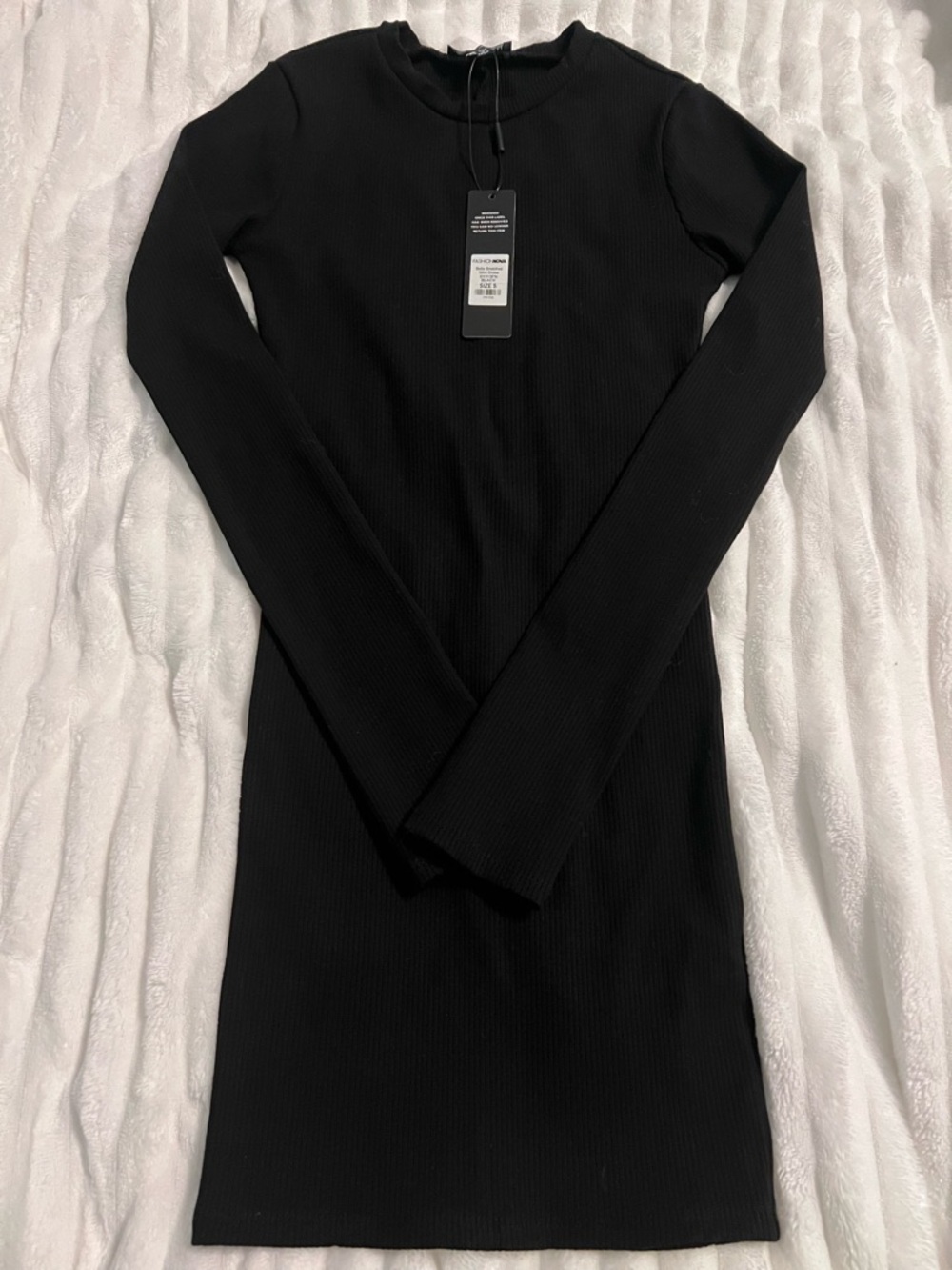 NWT Fashion Nova Bella Snatched Mini Dress Black Ribbed Bodycon Sz Small